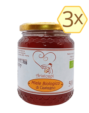 3 vasetti di Miele di Castagno Biologico Aristoapi da 500g – confezione risparmio