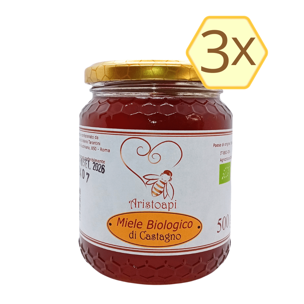 3 vasetti di Miele di Castagno Biologico Aristoapi da 500g – confezione risparmio