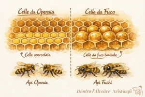 Differenza tra le celle da fuco e da operaia. 